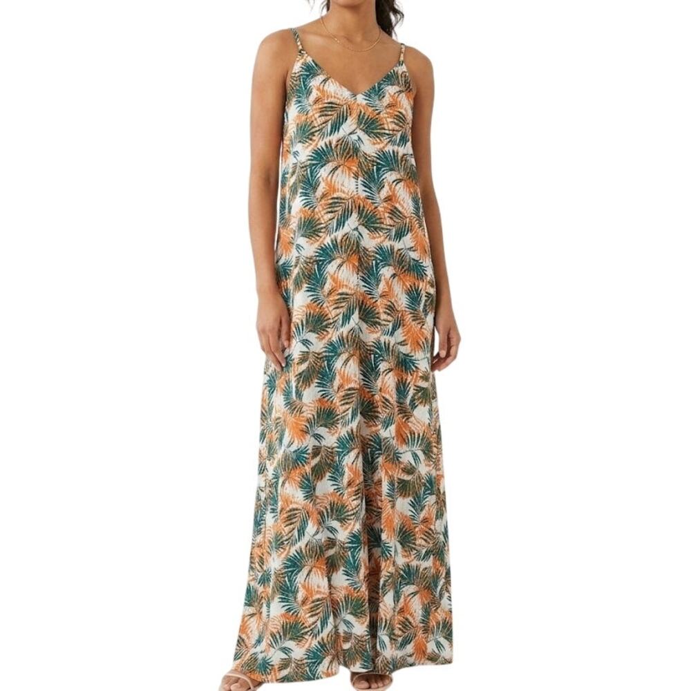 SERRA Tropical Palm Maxi Dress Boho Gauze Lightweight Vacation Summer Large